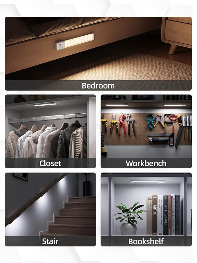 EZVALO 6 Pack LED Under Cabinet Lights Wireless with Charging Station, 8 inch Motion Sensor Light Indoor, 1100mAh Rechargeable, 3 Color Temperatures, Dimmable Closet Lights for Pantry, Hallway, Stair - image 9