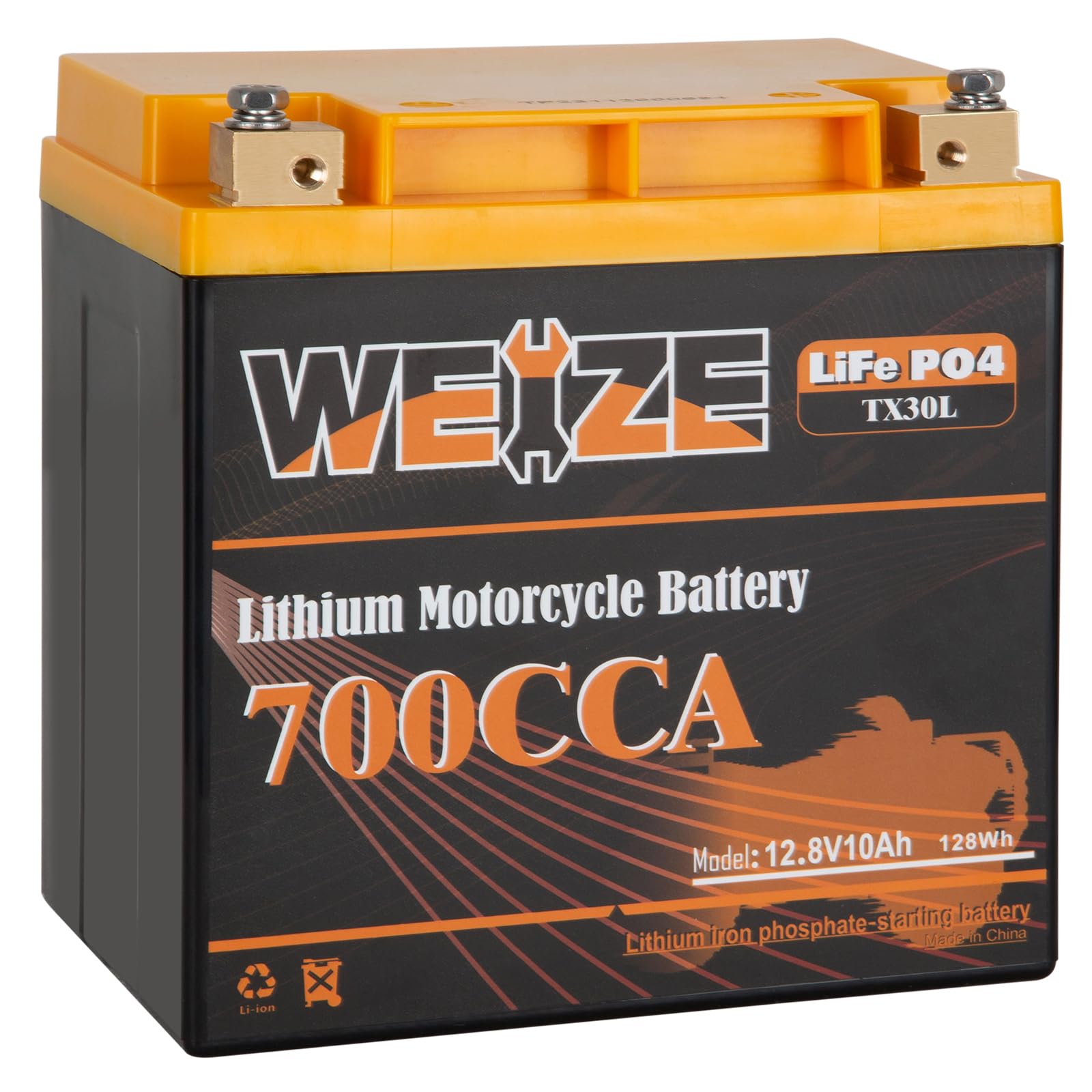 Weize Lithium YTX30L-BS, 700A Lithium LiFePO4 YTX30L Motorcycle Battery, 12V 10AH ATV, UTV, Jet Ski, Scooter, Lawn Mower, Tractor, Generator Battery, Built-in Smart BMS