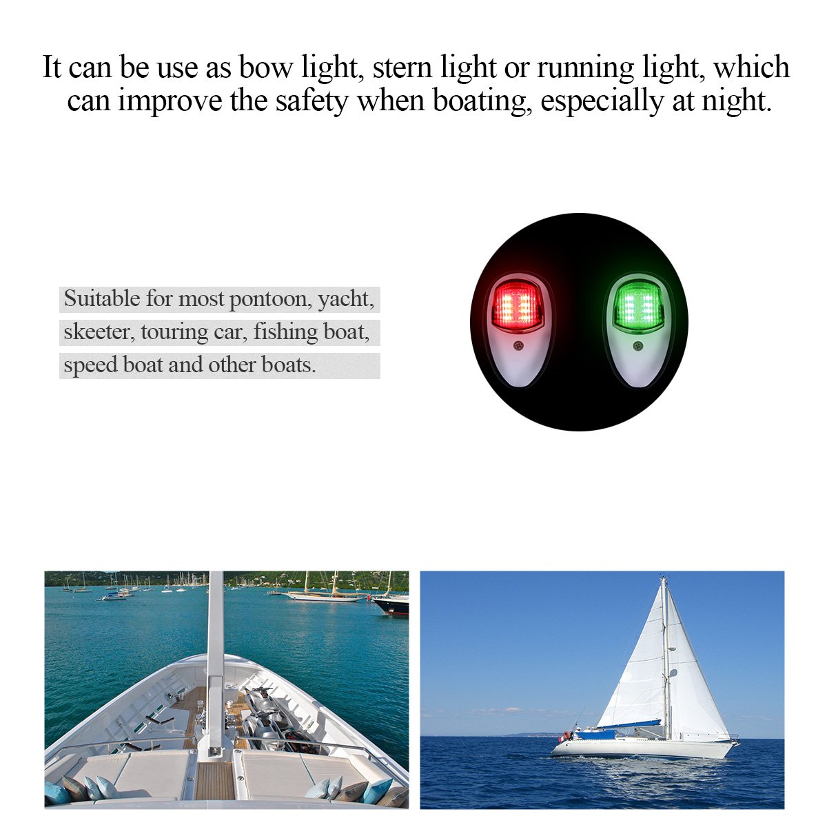 AOZBZ Led Boat Navigation Lights, 12V Bow Marine Yacht Navigation Lights Port Starboard Light Red and Green Pontoon Boat Lights (1 Pair, White)