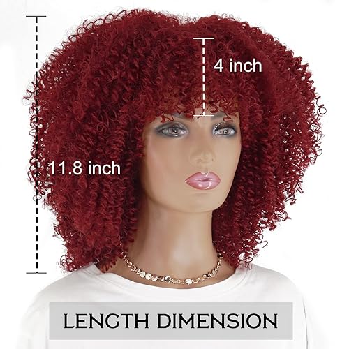 Miniatura 8 de LINGHANG Pelucas afro cortas y rizadas con flequillo para mujeres negras, pelucas rizadas afro marrones para mujeres negras, pelucas sintéticas
