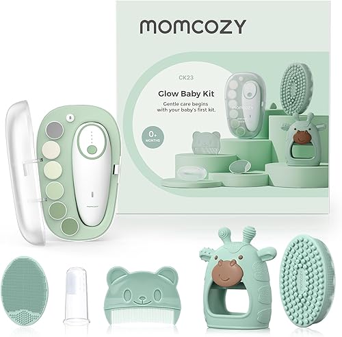 Momcozy Kit Bebé Glow, Kit Esencial para Baby Shower y Registro para Cuidado de Aseo y Limpieza, Incluye Lima de Uñas Eléctrica, Mordedor, Cepillo
