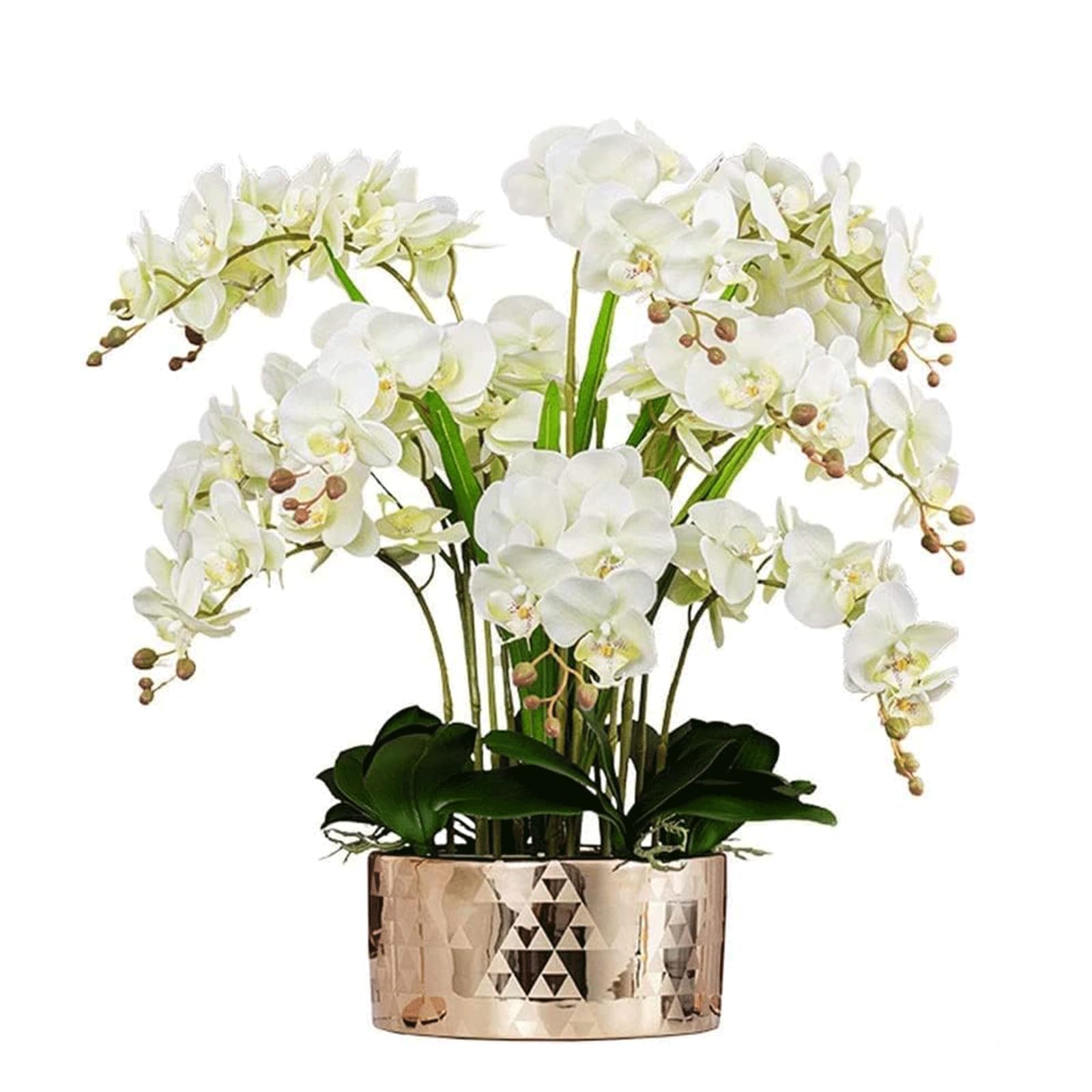 DFGHNBVC Artificial Orchid Faux Orchids 15 Head Artificial Flower Porcelain Vase Artificial Orchid Large Potted Artificial Phalaenopsis Flowers Fake Very Natural.White