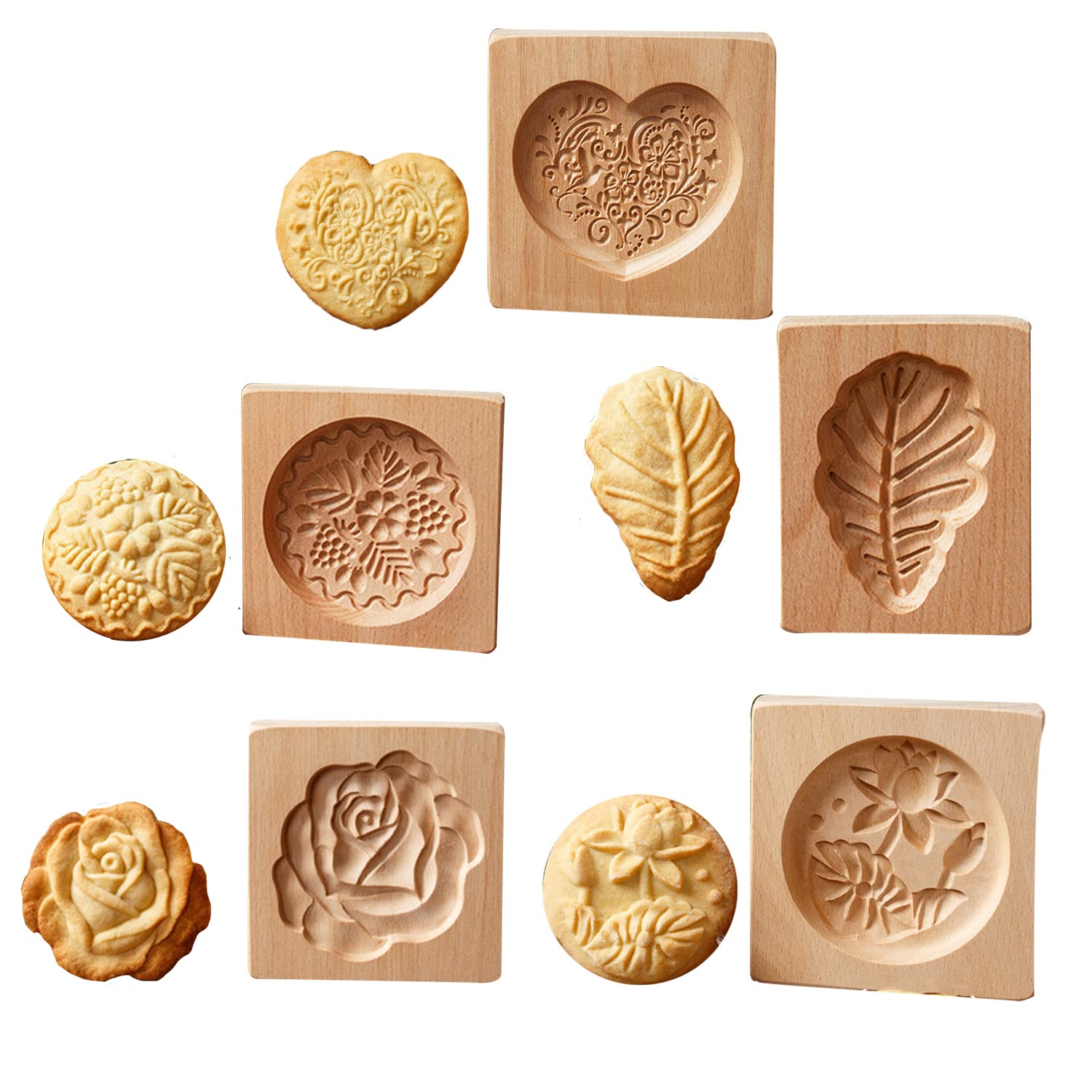 Stampo per biscotti in legno, 5PCS 3D Stampo da forno Stampi for biscotti Faggio Pino Pigna Biscotto Taglierina for biscotti in legno Albero di Natale Stampo for goffratura Decorazione strumento di co