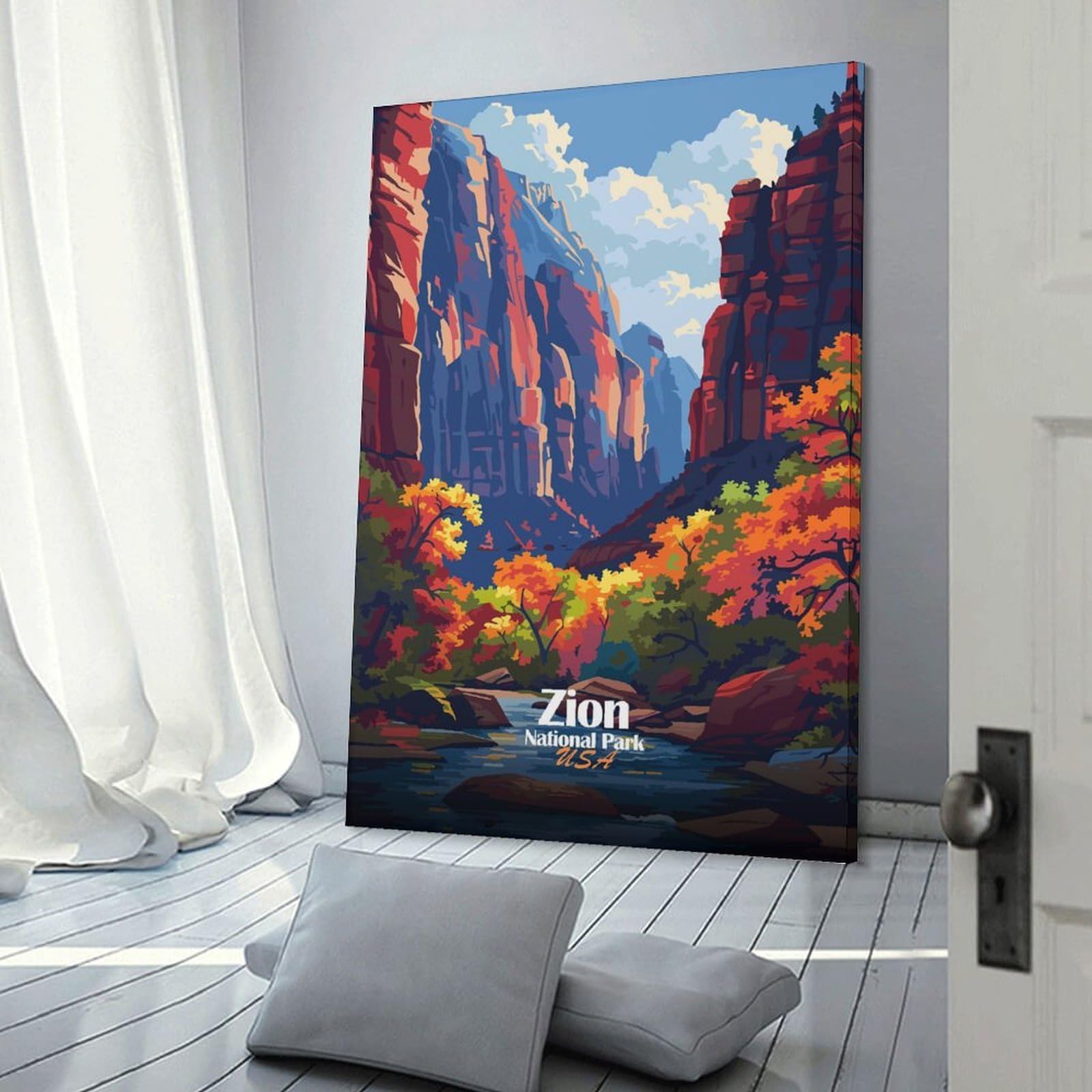Junmoney Zion National Park Landscape Art Room Decor Wall Art, 16x24inch(40x60cm), for Office, Study Or Home Workspace, A Smart Decor Choice for Study Walls