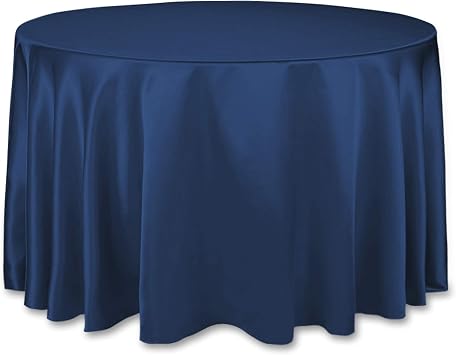 LinenTablecloth 108-Inch Round Satin Tablecloth Navy Blue