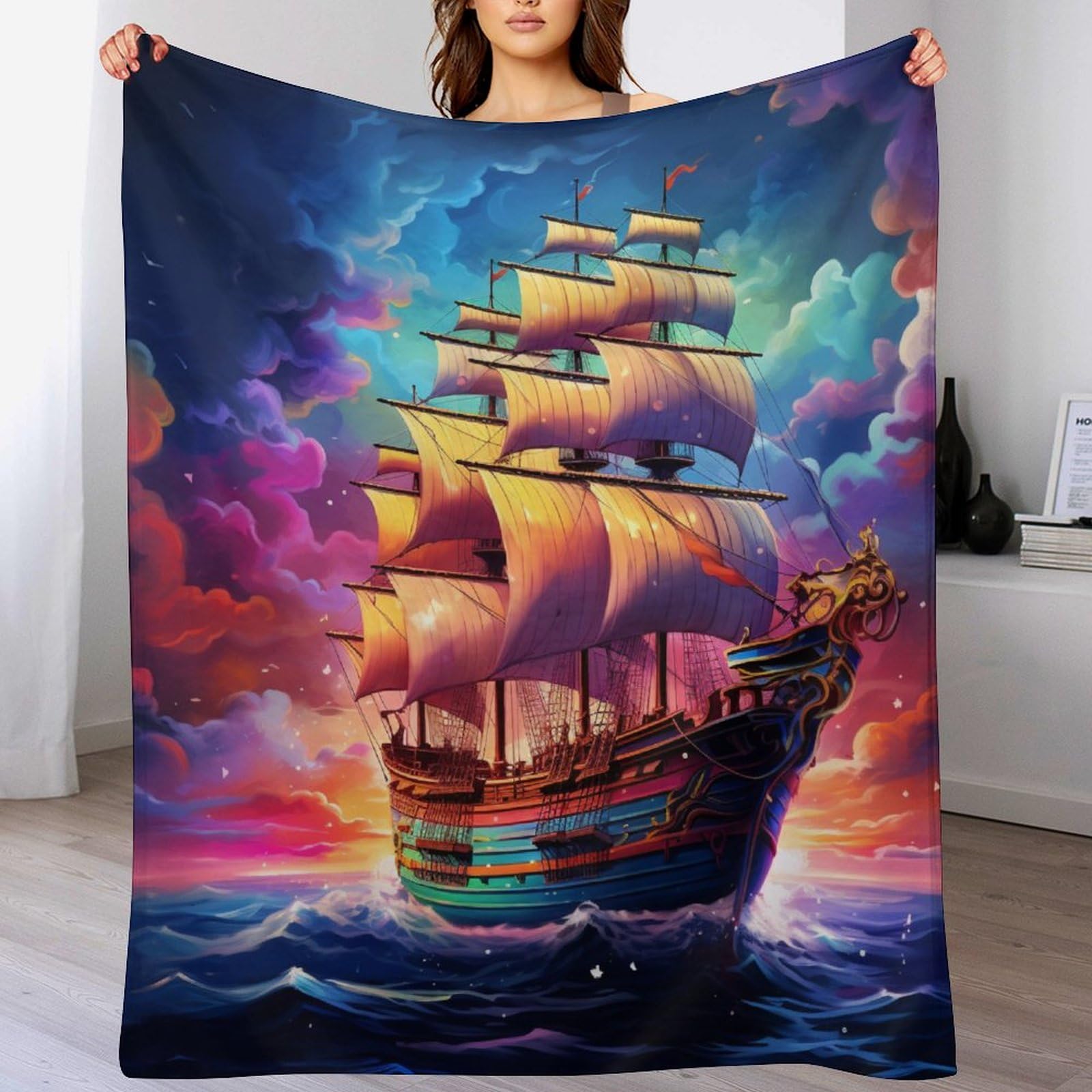 Couverture polaire voilier pour cocooning sur le canapé du salon