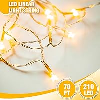 Vista 7 de Guirnalda de 210 luces LED de color blanco cálido, cable transparente de 70 pies, luces impermeables y conectables para árbol de Navidad