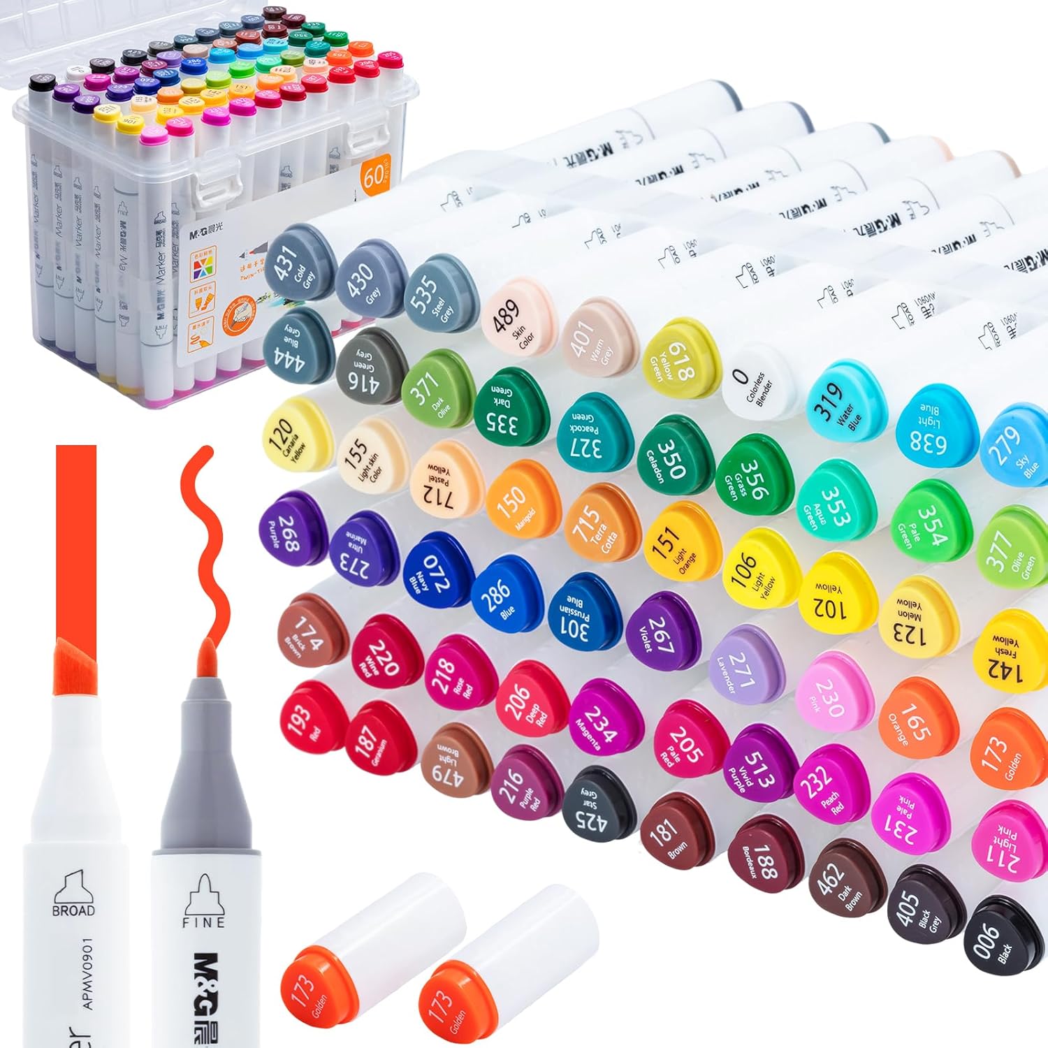 M&G Alcohol Markers, 60 Colors Dual Tip Art Markers, coloring markers with Storage Case for Adult Stocking Stuffers,Christmas Gift Idea for artists (White Barrel)