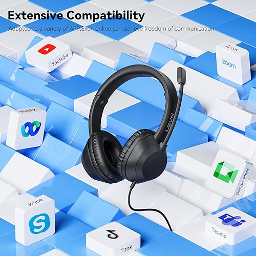 Miniatura 6 de LEVN Auriculares con micrófono, auriculares USB con micrófono para PC, auriculares con micrófono para PC con micrófono con cancelación de ruido para
