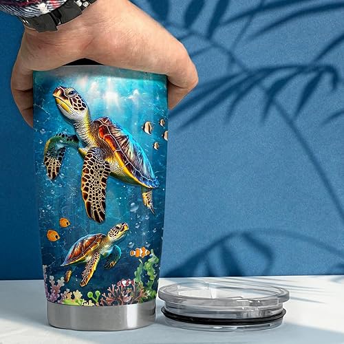 Miniatura 5 de SANDJEST Vaso personalizado de tortuga marina de 20 onzas, 30 onzas, vasos aislados con tapa, taza de viaje de café para mujeres y niñas, regalos de