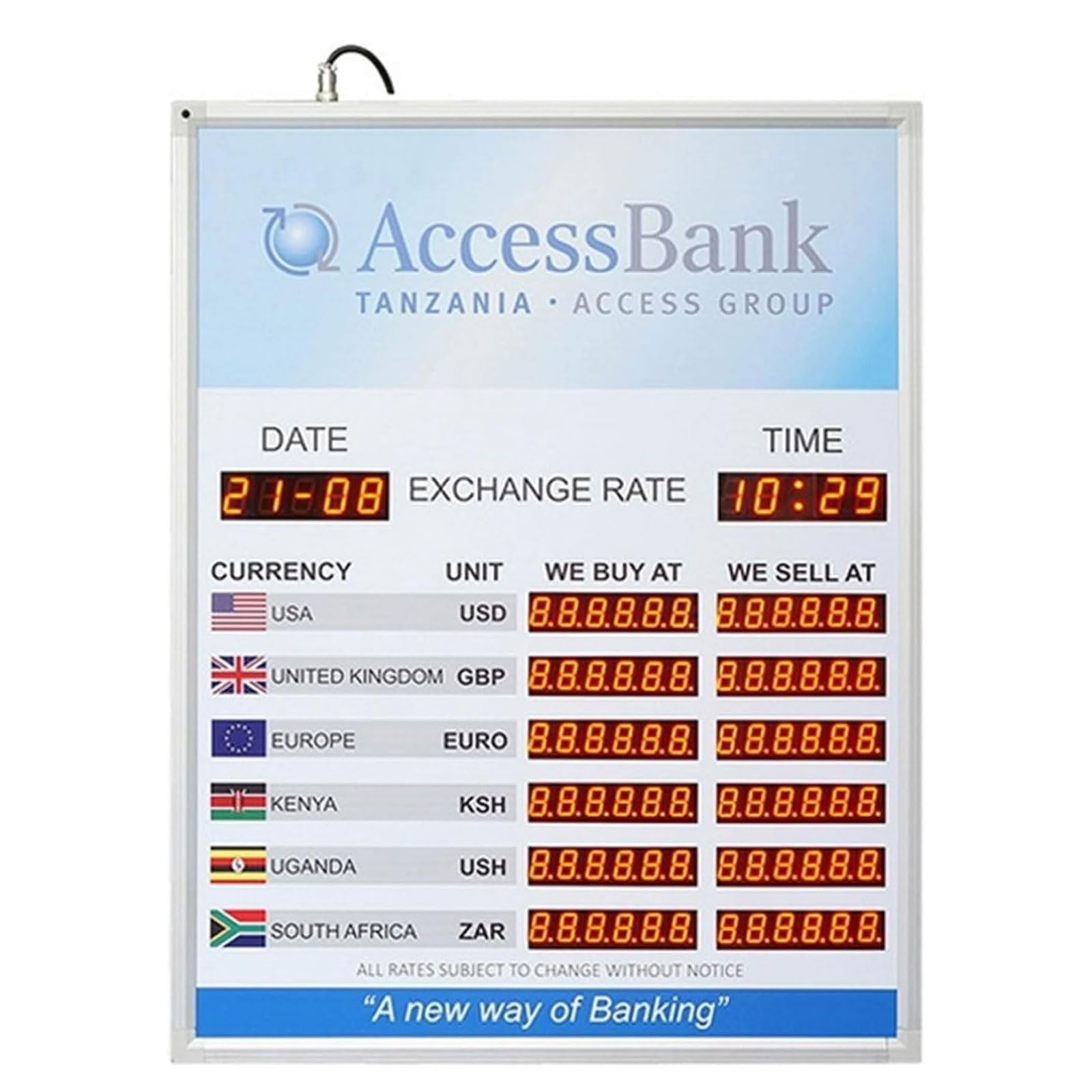 Panel digital de tipos de cambio electrónico con pantalla de pared y mando a distancia