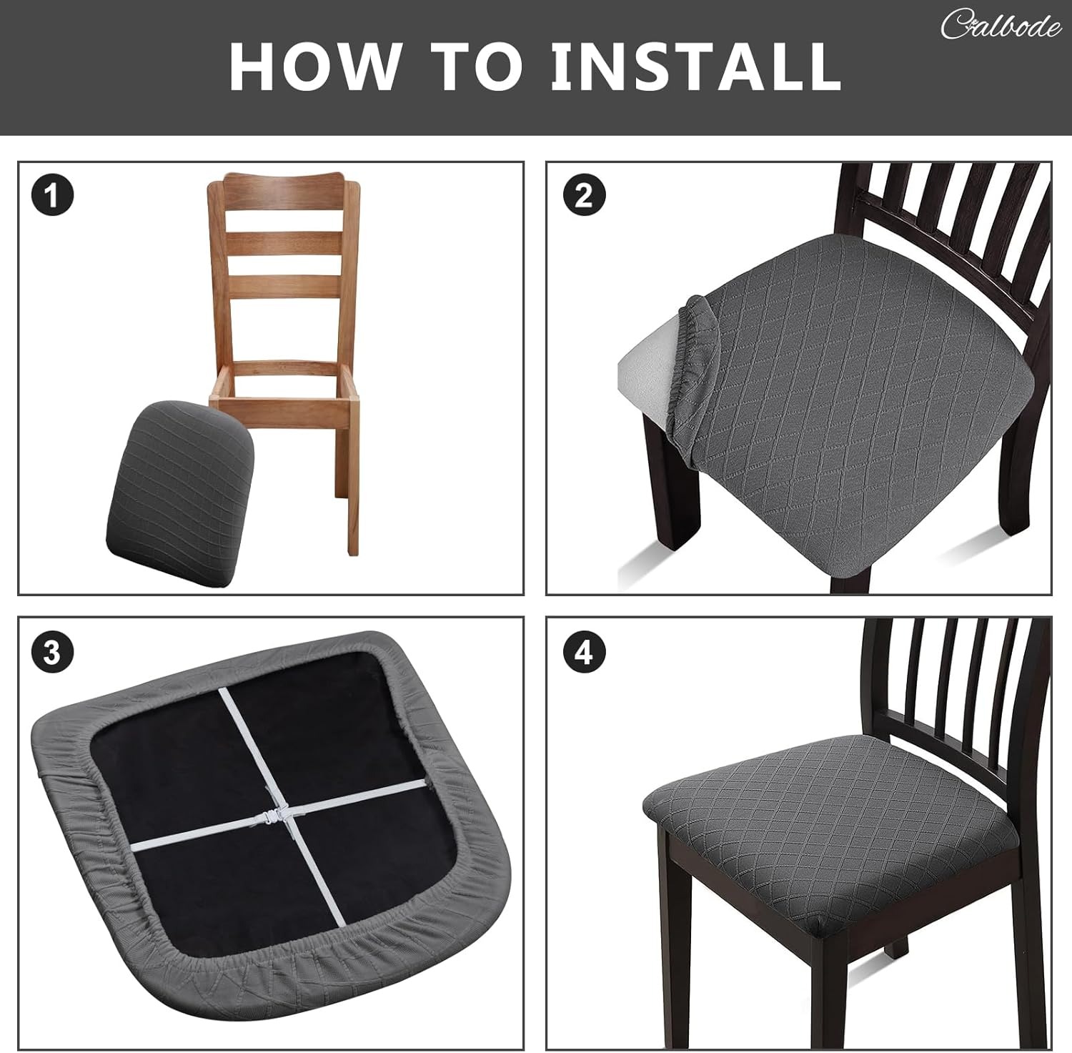 Waterproof Seat Covers for Dining Room Chairs Set of 4 with Stretch Bench Slipcover Jacquard Chair Covers Removable Washable Kitchen Chair Seat Cushion Protector(Dark Gray, 5 PCS)