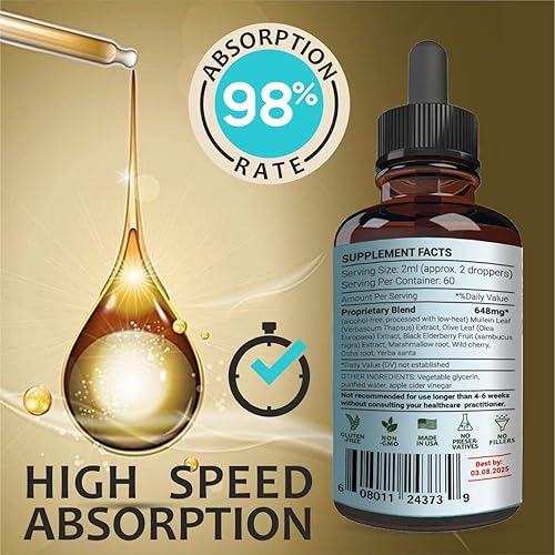 Miniatura 4 de LUNG DEFENSE - Mezcla de extracto de hierbas 8 en 1 (Mullein, malvavisco, OSHA, cereza silvestre, saúco, yerba santa, hoja de olivo, ACV) Limpieza