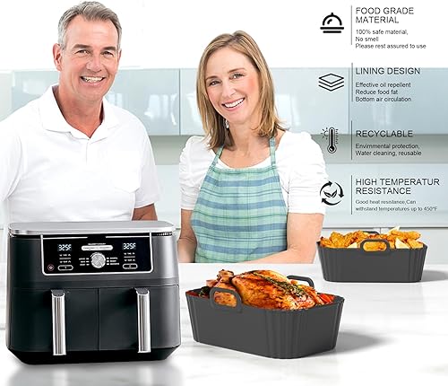 Miniatura 7 de Paquete de 2 forros de silicona para freidora de aire, reutilizables, compatibles con Ninja Foodi DZ201, DZ401, DZ550, DZ302, COSORI 9QT, Chefman,