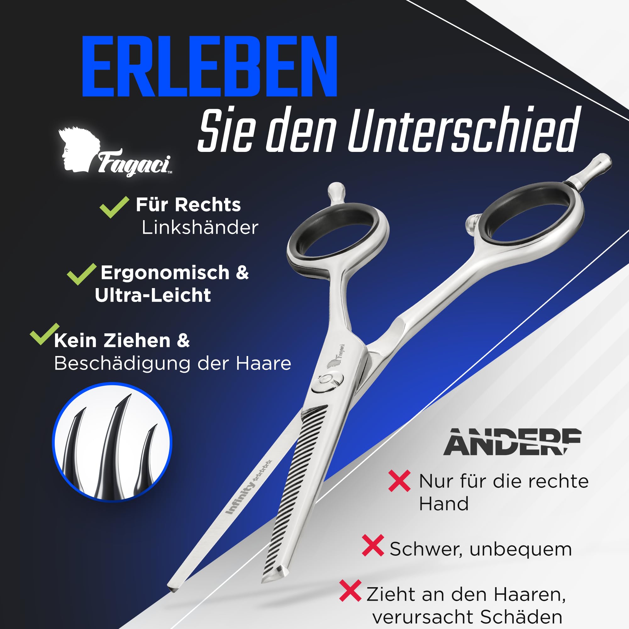 Fagaci Effilierschere Friseur 5.5" mit 440C Stahl, Ausdünnschere Haare Extreme Schärfe & Präzise Schnitte, Haarschere Ausdünnen Schlanke Klingen, Frisörenschere, Haar Scheren