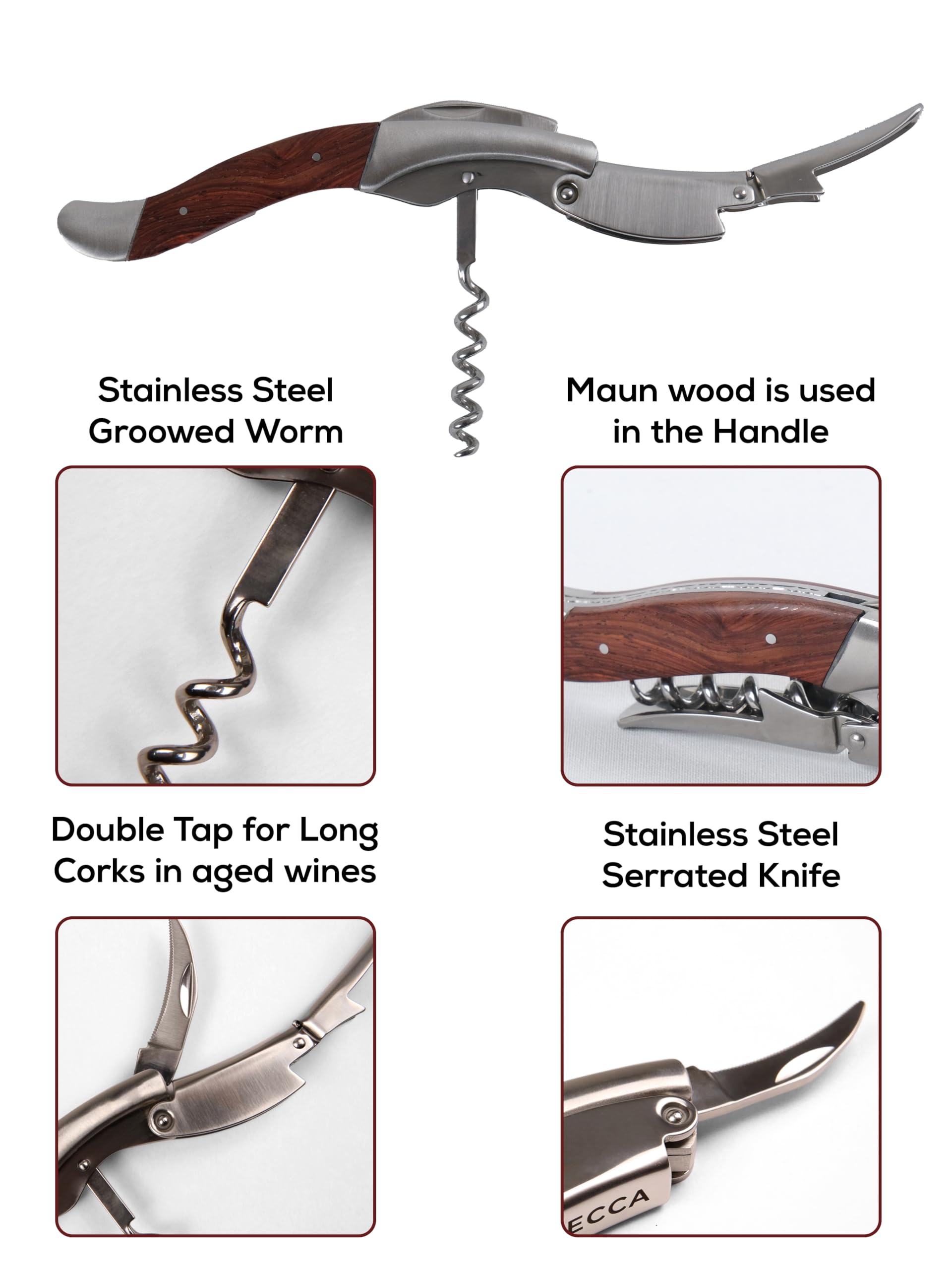 Sacacorchos para vino de camarero, doble etapa, el abridor de vino perfecto y llave de vino, caja de madera con forma de botella de vino, regalo para los amantes del vino (Maunwood)