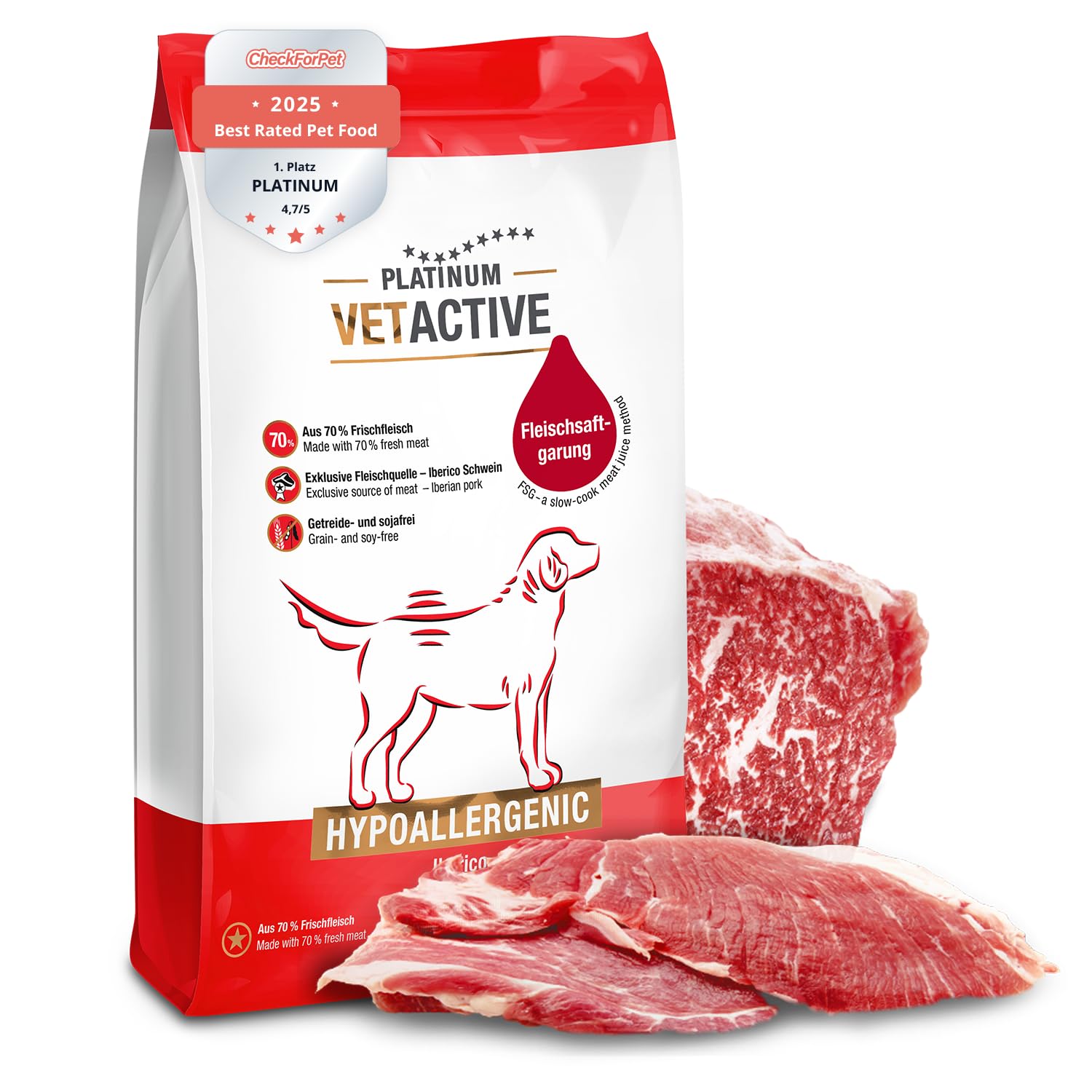 PLATINUM - Alimento para perros VETACTIVE Hipoalergénico de la carne - 5 kg de comida para perros seca rica en nutrientes como Barf - especialmente sabroso alimento seco para perros con intolerancias