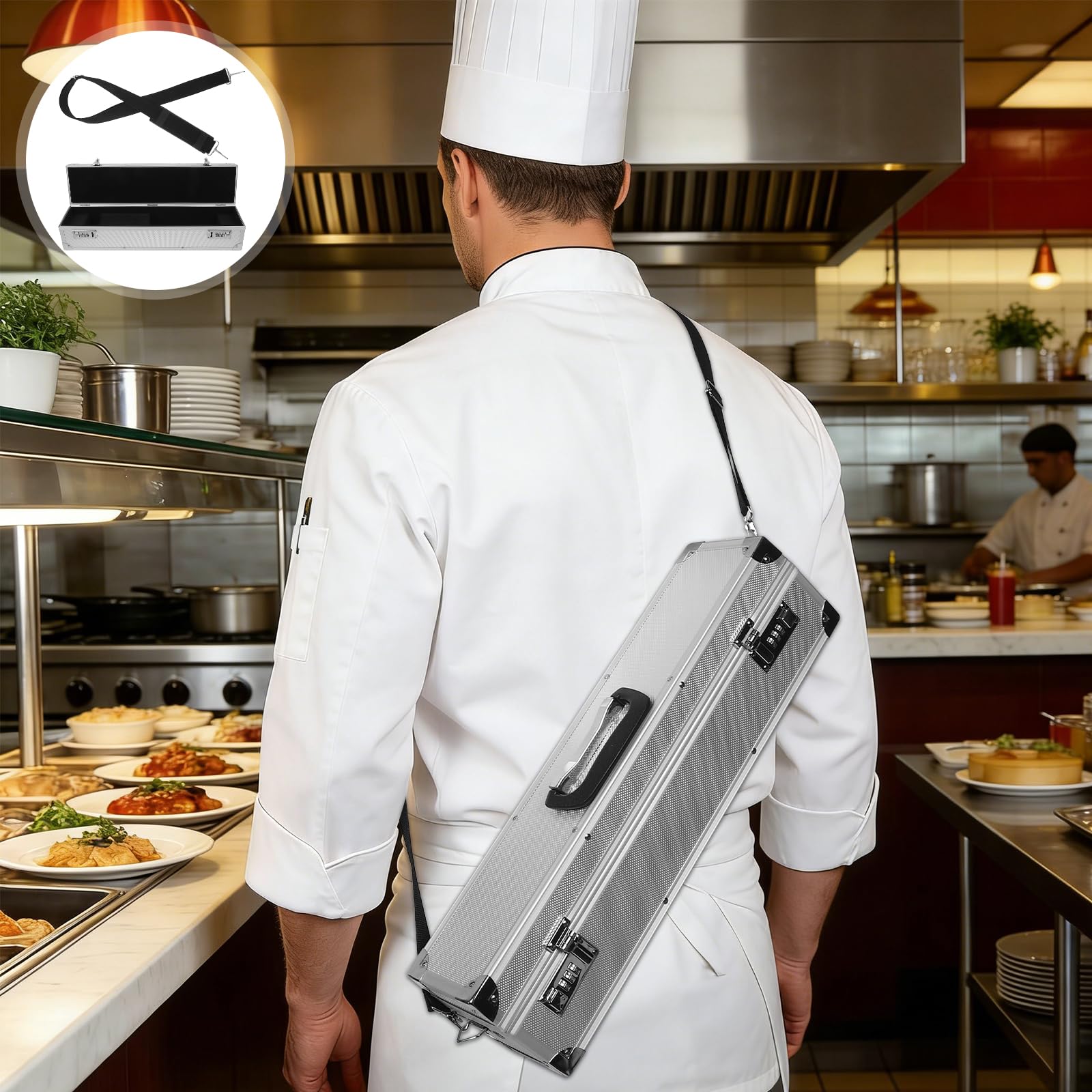 Hartschalen Messeretui Feuchtigkeitsbeständig aus Aluminiumlegierung und Zahlenschloss Tragbares mit 8 Fächern für Professionelle Küchenmesser und Kochutensilien