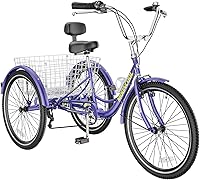 Vista 148 de H&ZT Triciclo para adultos, bicicleta de 3 ruedas, triciclo crucero, con engranaje de 7 velocidades, mango de freno de estacionamiento, escalón