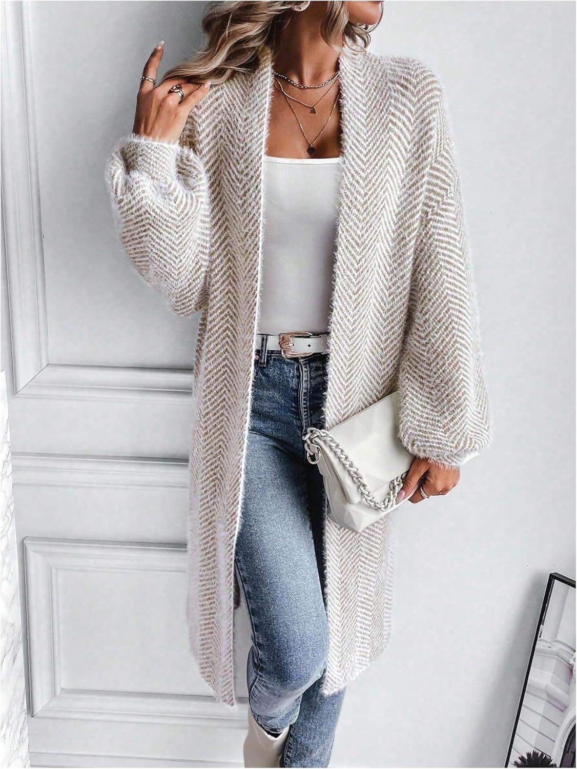 WDIRARA Women's Open Front Long Cardigan Sweaters Long Sleeve Loose Knit Outerwear - Image 6