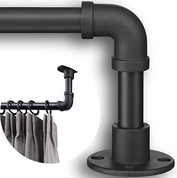 Industrial Curtain Rods - Matte Black Pipe Curtain Rod for Windows 48 to 100 inch - 1 Inch Heavy Duty Blackout Curtain Rod Set for Room Divider - Outdoor Rustic Wrap Around Curtain Rods for Patio