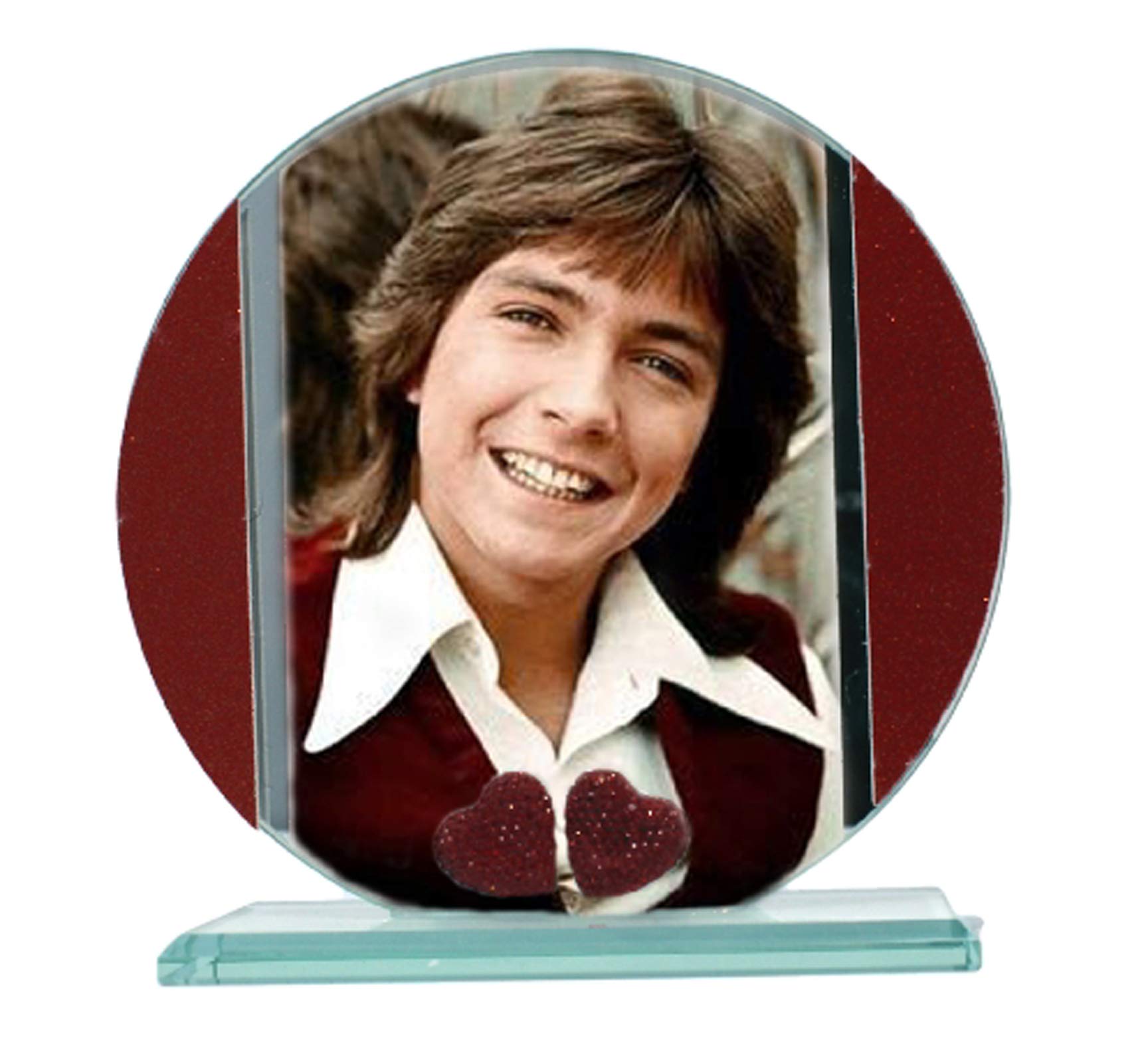 David Cassidy, Cherish, Cut Glass Round Plaque, Red Heart Diamante & Red & Silver Sides Design Limited Edition #1