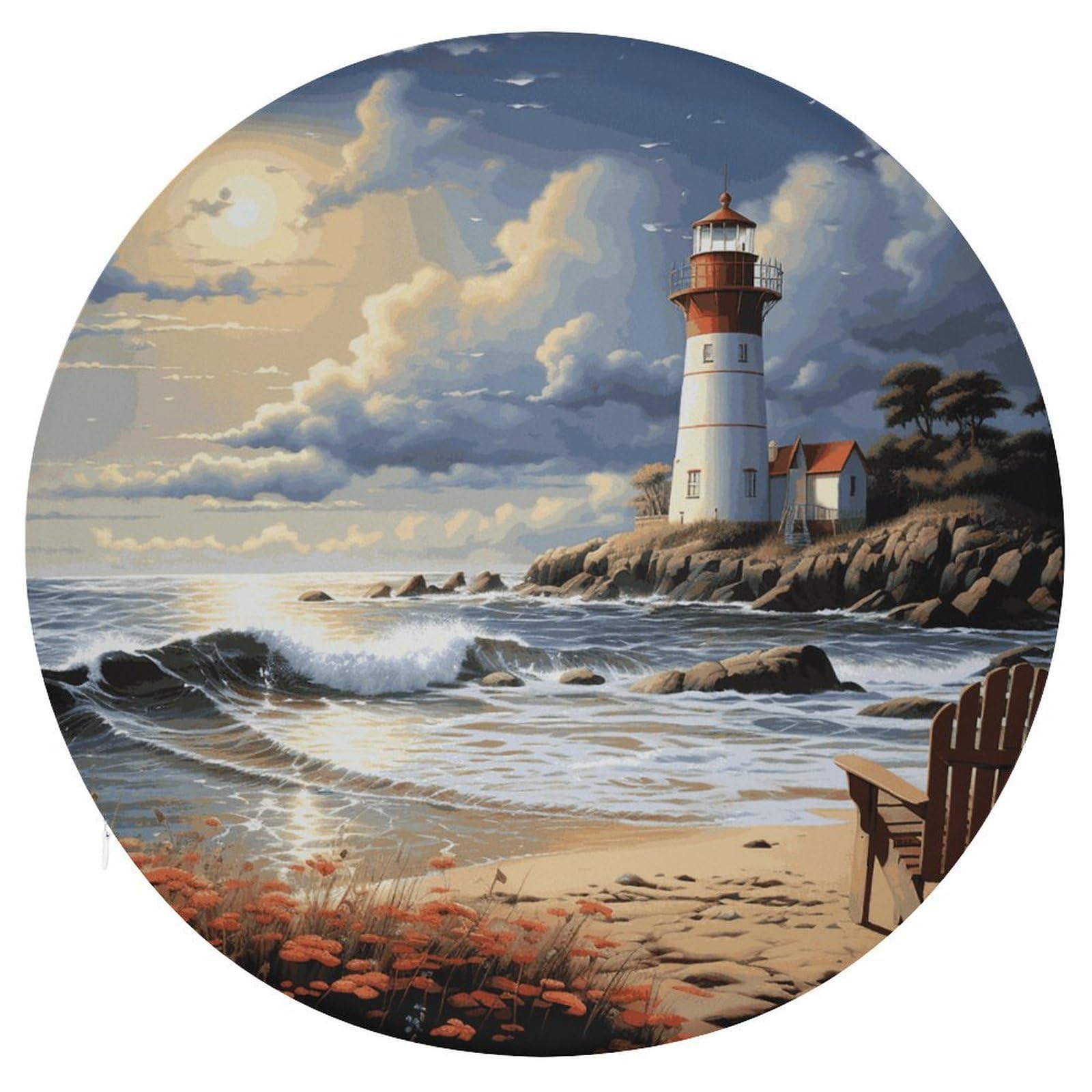 Adfgyerh Style Sea Lighthouse Sandbeach Cushion Memory Foam Pillow Core，Seat Cushion Detachable Design，Chair Cushions Suitable For All Seasons, And Can Be Used In Offices, Dining Rooms, Homes, And Other Settings.