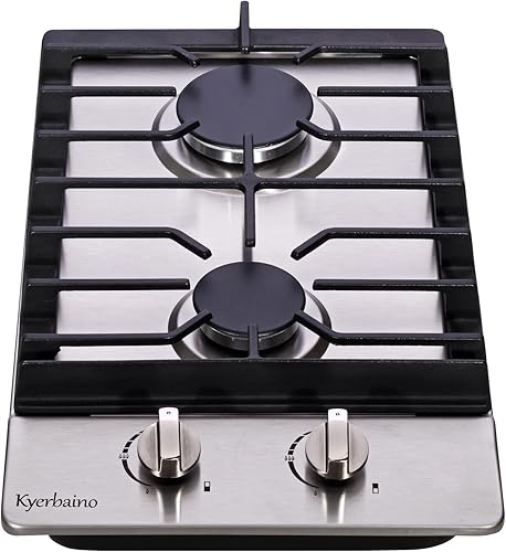 Miniatura 2 de Placa de cocina de gas de 12 pulgadas, 2 quemadores incorporados de acero inoxidable, estufa convertible de propanogas natural