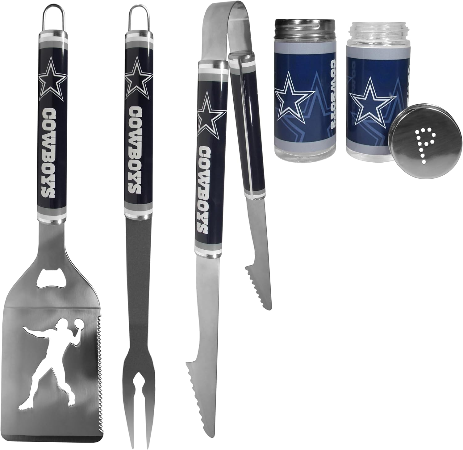 Siskiyou NFL Dallas Cowboys 3 pc Steel Logo BBQ Tools w/Shakers, One Size, Team Colors