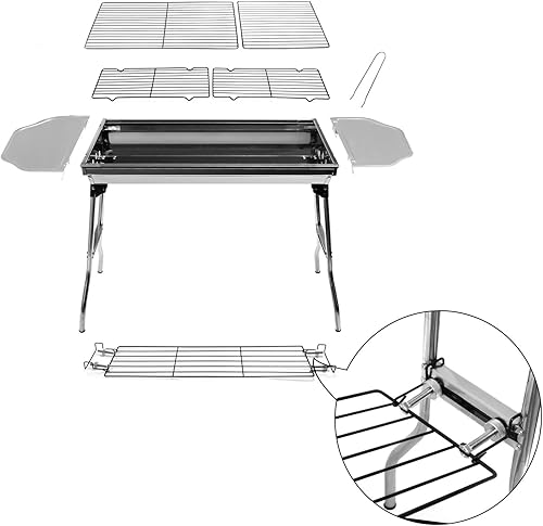 Miniatura 5 de HTTMT - Al aire libre Campling Refinado Estable Version-2.0 Barbacoa plegable portátil Barbacoa de carbón Estufa Shish Kebab Acero inoxidable BBQ