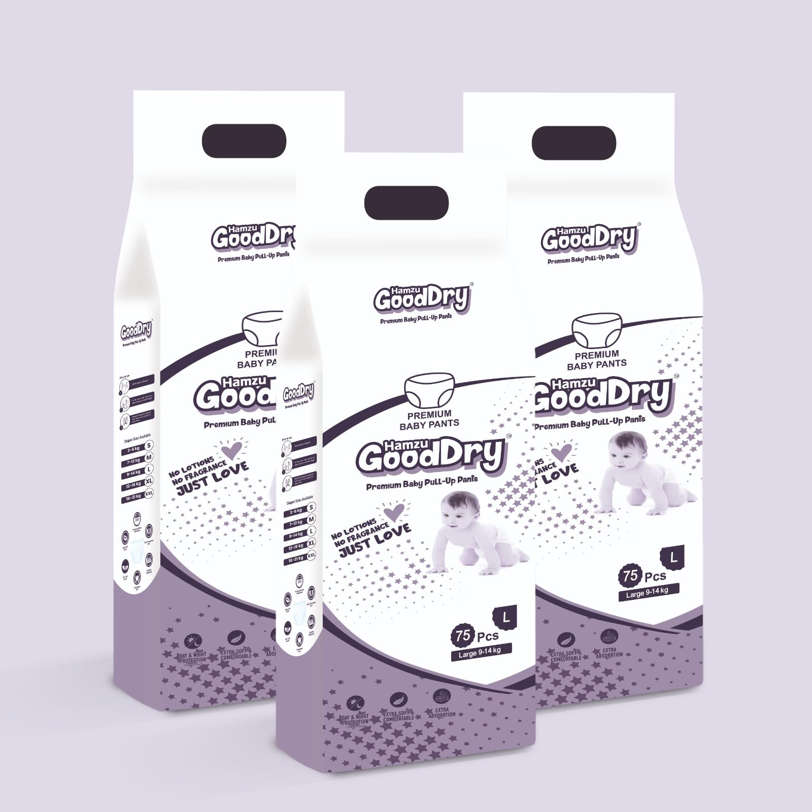 Good Dry Baby Pant Diaper Extra Soft Large Size 225 piece (9-14 kg) Pack of 3-image-33