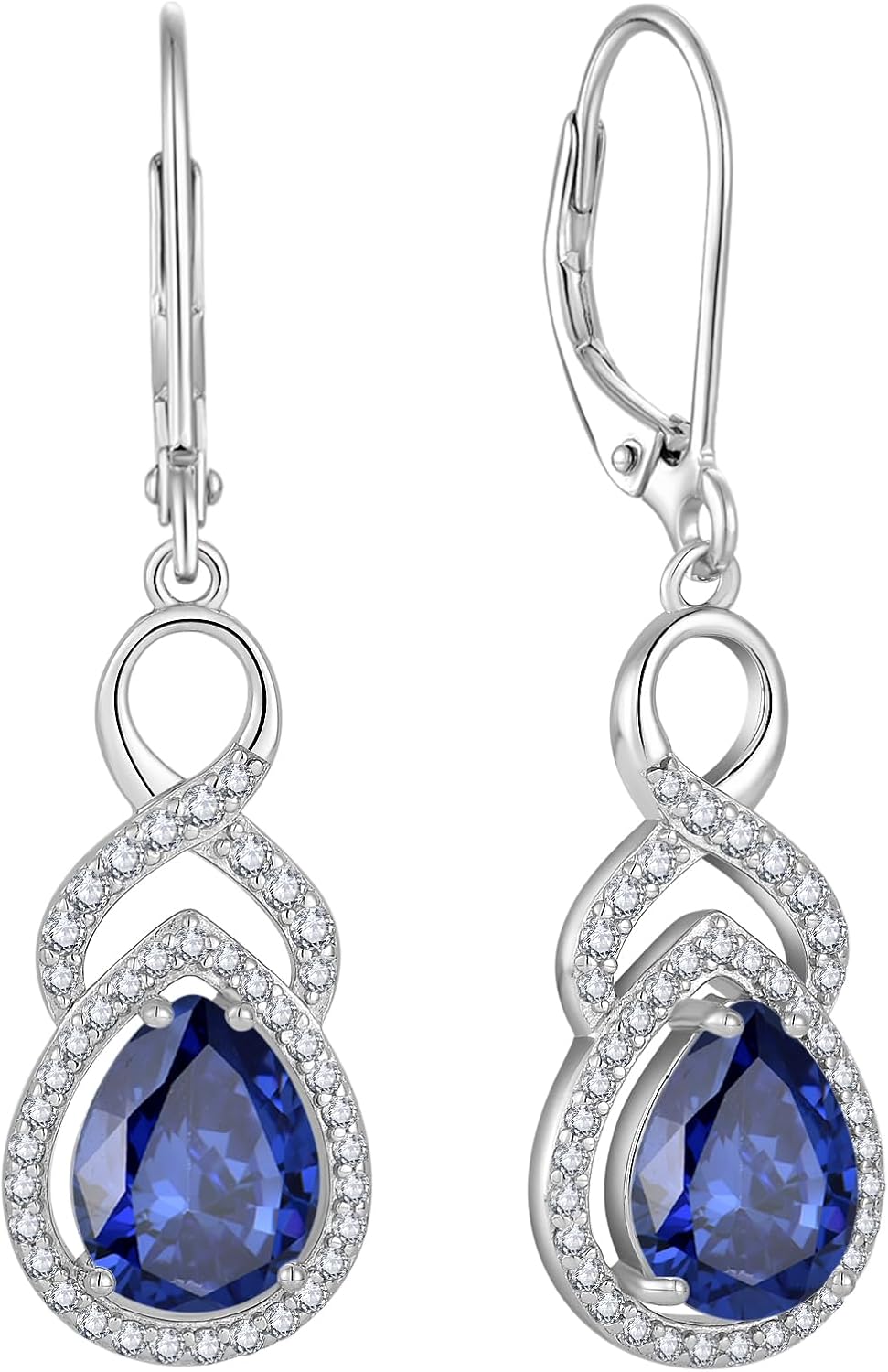 Women Infinity Birthstone Earrings 925 Sterling Silver Dangle Drop Earrings Leverback Earrings 5A Cubic Zirconia Anniversary Mother's Day Birthday Christmas for Her