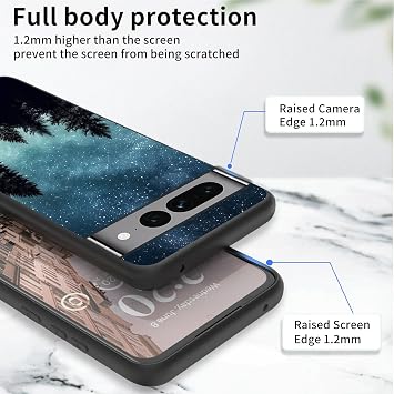 Google Pixel 7 Pro用ケース、Google Pixel 7用ケース、スリム 傷防止 耐衝撃 丈夫 ブラック シリコン 保護カバー ケース Google Pixel 7 Pro 6.7インチ 2022年用 星雲 木