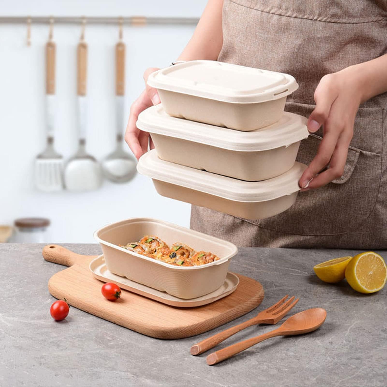 Heavy Duty Einwegschalen mit Deckel, umweltfreundliche Zuckerrohr Faser tief Papierschalen, Essen zum Mitnehmen, perfekt für Restaurant Party Picknick (20, 17oz/500ml)