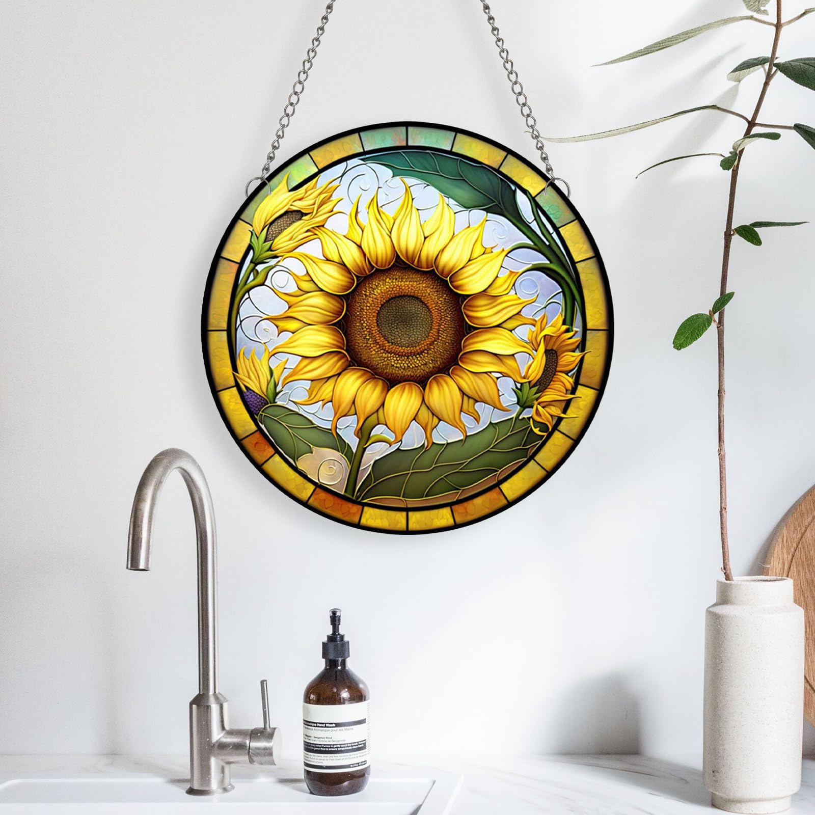 Sonnenblumen-Fensterbehang Aus Acryl – Bunt, Leicht, Mit Saugnäpfen & Ketten