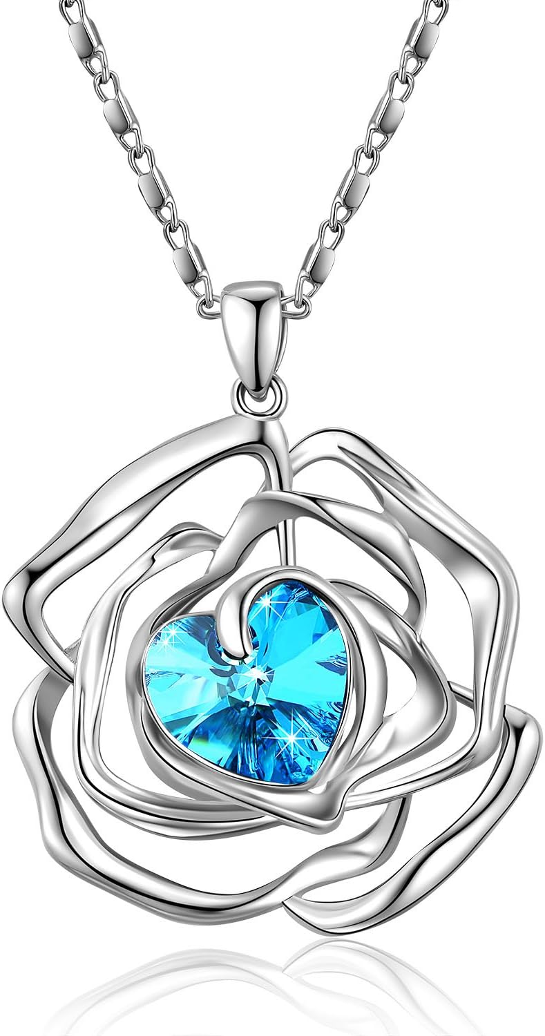 Love Heart Pendant Necklace White Gold Plating Crystals Necklace For Wife Girlfriend or Mothers Idea Gift For Special Women in Life