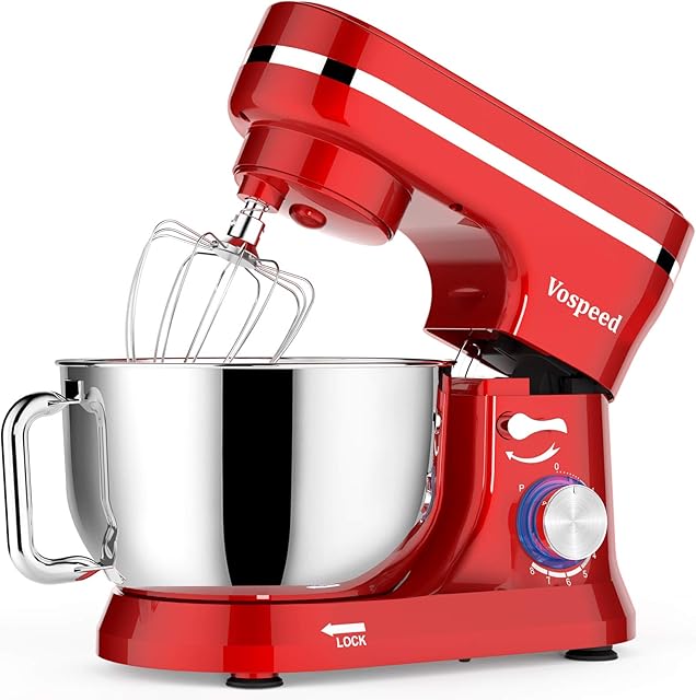 Vospeed Stand Mixer,5 Quarts 8-Speed 1000W Tilt-Head Food Mixer, Kitchen Electric Standing Mixer With Dough Hook, Whisk, Beater, Splash Guard & Mixing Bowl For Baking, Dishwasher Safe (Red)