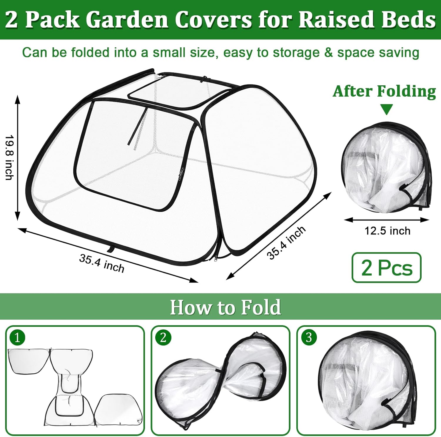 2 Pack Garden Covers for 6x3ft Raised Beds - Garden Row Plants Cover Accelerator, Freeze Protection Greenhouse Cover for Raised Garden Beds Protecting Seedlings Fruits Vegetable Rows