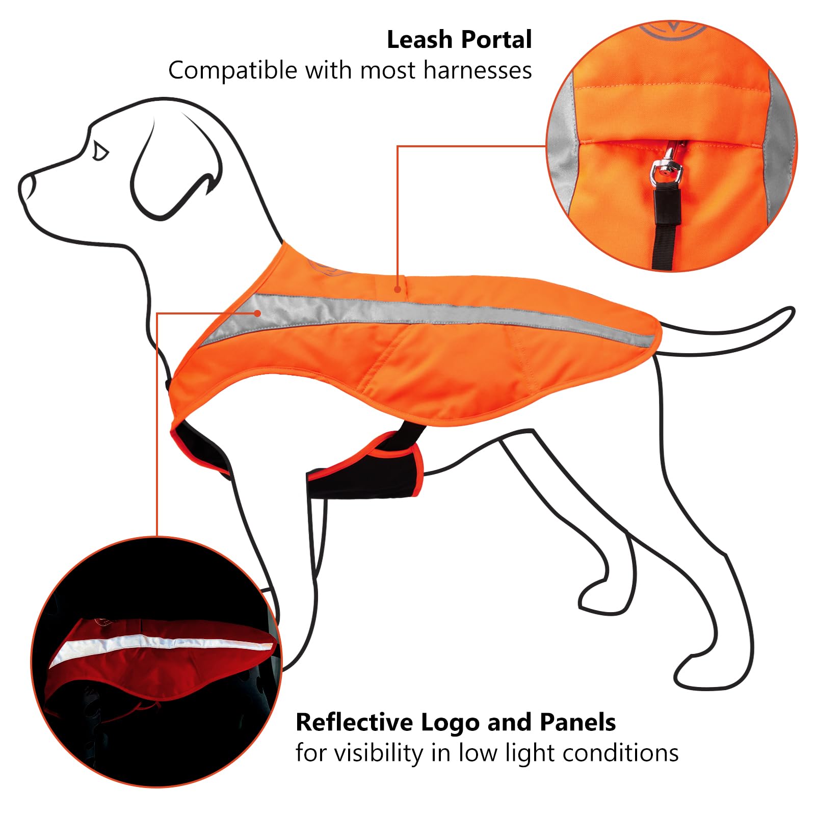BASSDASH Chaleco de seguridad aislado para perro, resistente al agua, protección del pecho, reflectante, alta visibilidad, para caza al aire libre