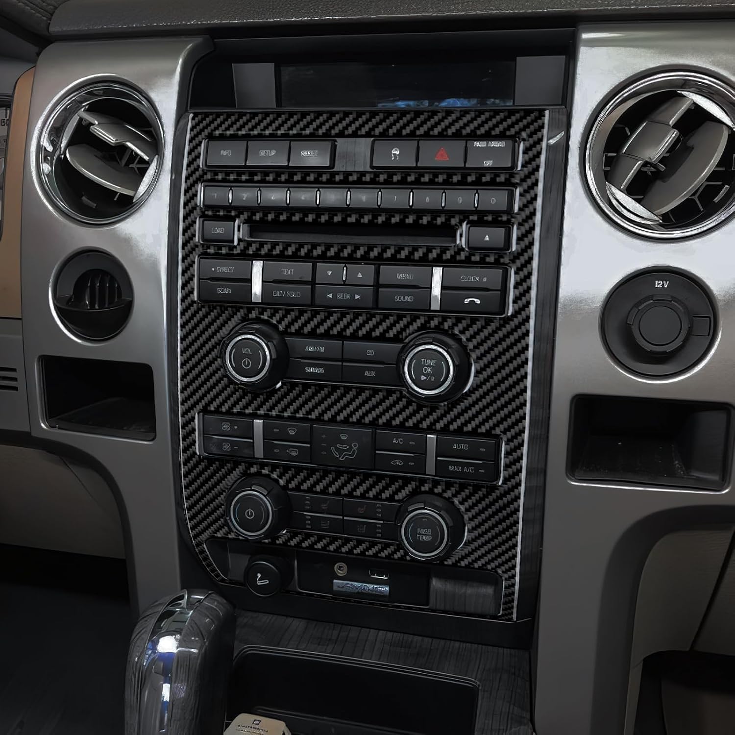 Car Carbon Fiber Navigation Frame Air Conditioner Volume Panel Interior Cover Trim Accessories for Ford F150 2009 2010 2011 2012 2013 2014 Sticker (Style B)
