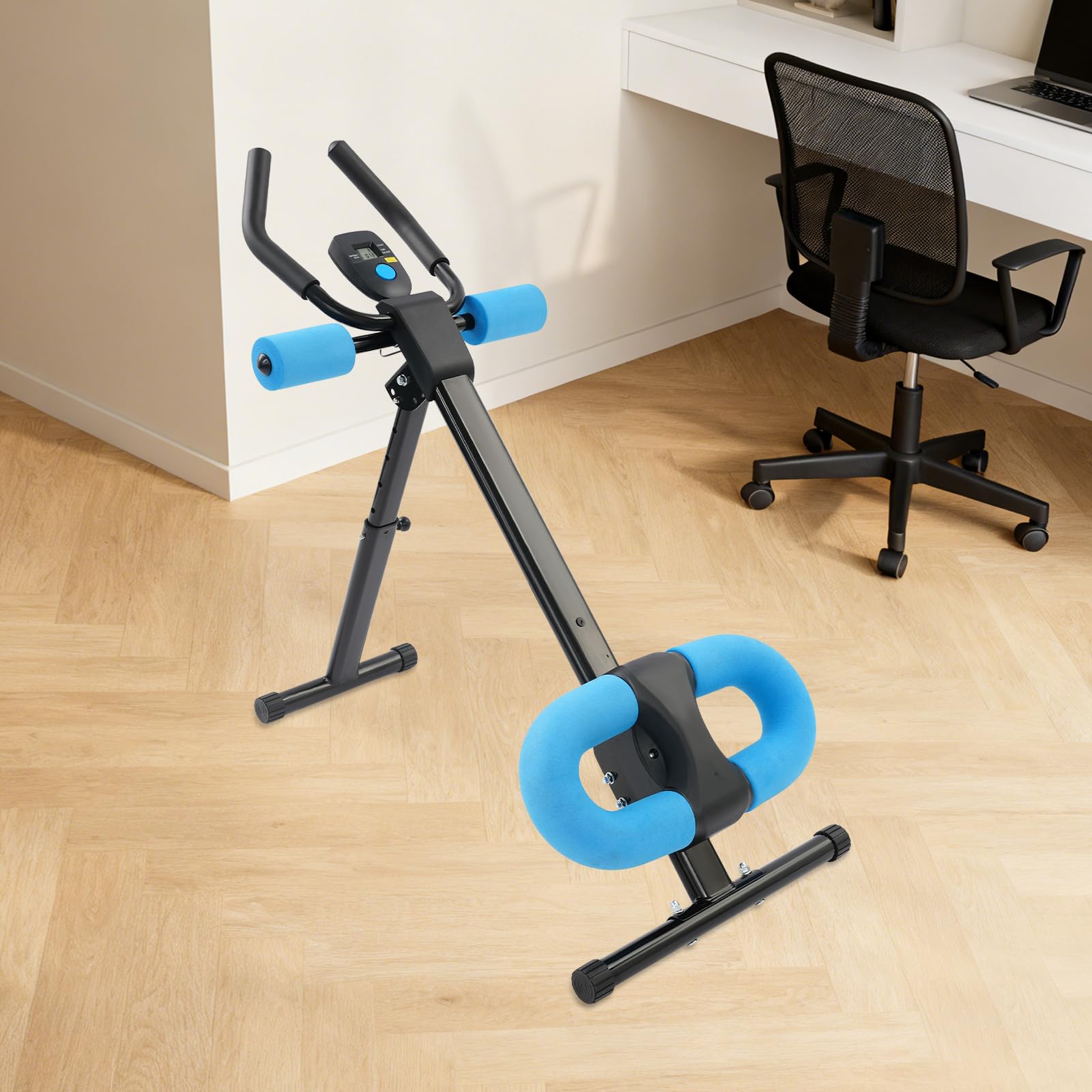 Trenażer mięśni brzucha z cyfrowym wyświetlaczem i taśmami oporowymi, trener brzucha do 100 kg, trener brzucha do efektywnego treningu rdzeniowego w domu, regulowana konstrukcja