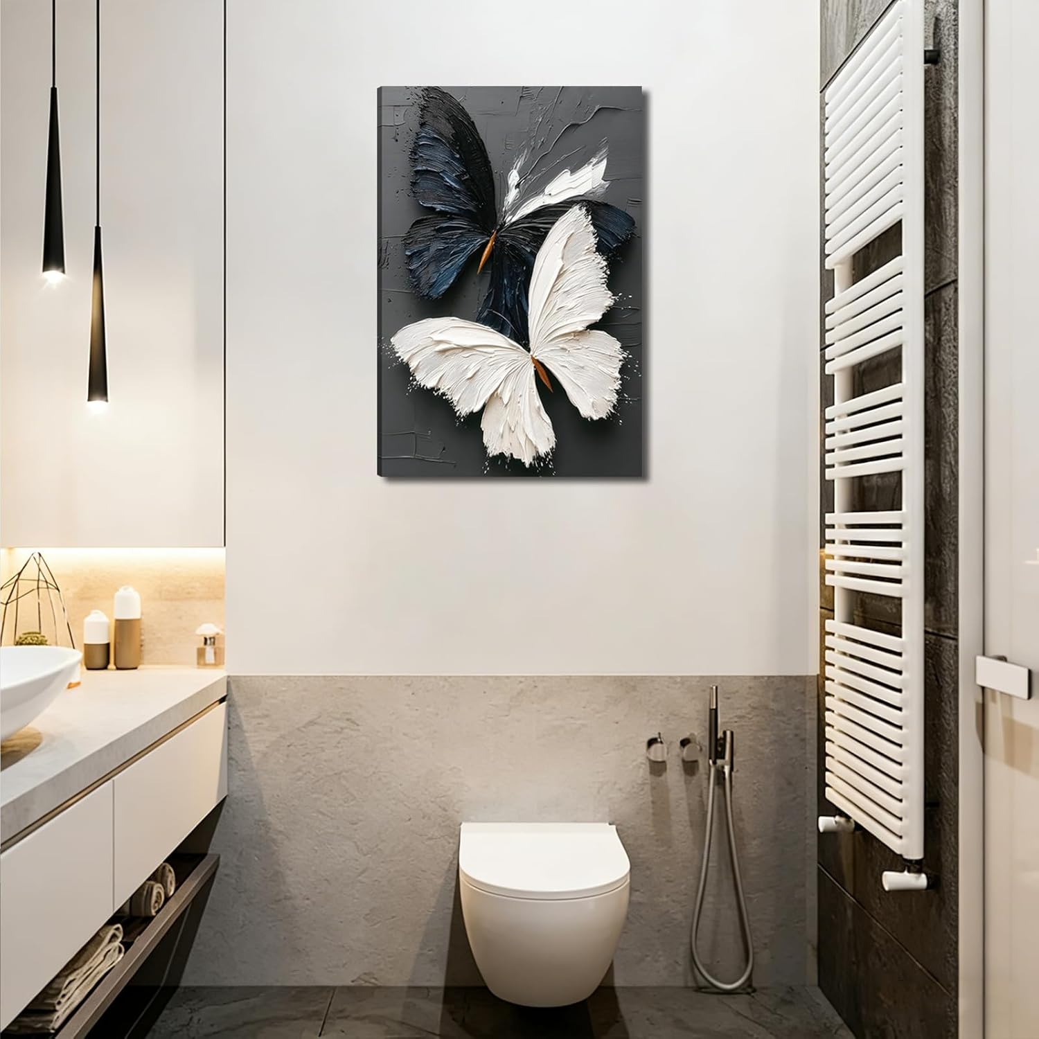 Butterfly Canvas Wall Art Black and White Butterflies Painting Style Artwork Abstract Butterfly picture prints Modern Minimalist Wall Decor for Living Room Bedroom Bathroom Office 24*36 in (Canvas）