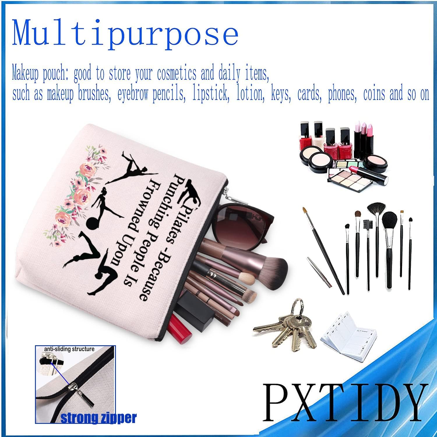 PXTIDY Pilates Cosmetic Bag Yoga Lover Gift Pilates Instructor Gift Coach Yoga Gym Toiletry Bag(beige) - Image 4