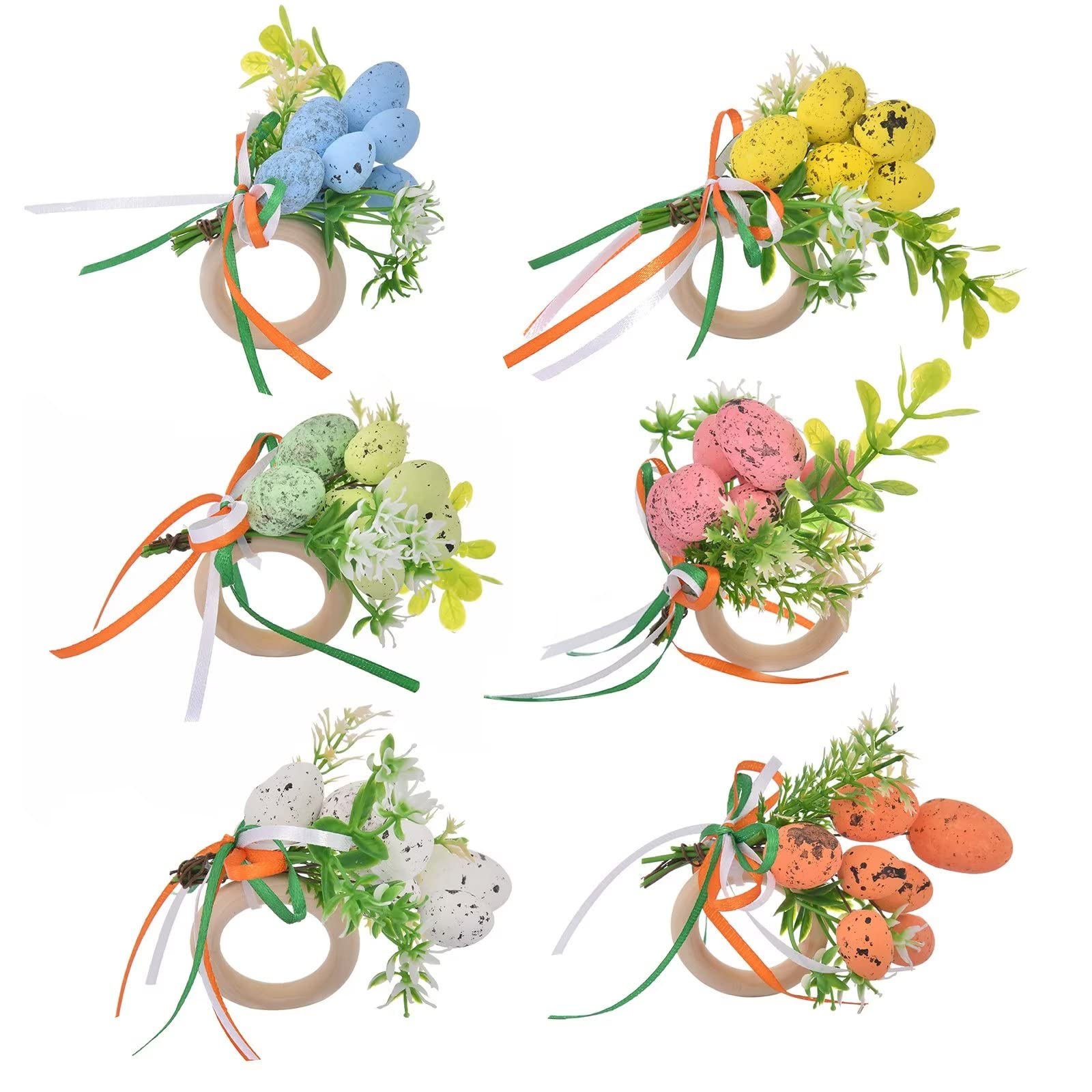 6 Pack Easter Napkin Rings Cute Colorful Egg Napkin Holders Rings Easter Holiday Theme Decoration for Spring Dinner Party Table Settings