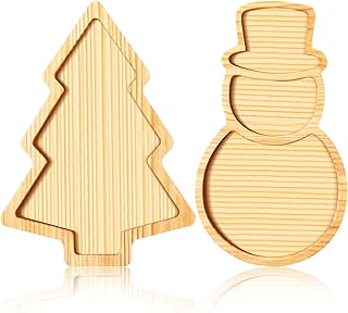 AWIZOM 2 Pcs Christmas Wooden Serving Platters Christmas Tree and Snowman Charcuterie Boards Xmas Wood Trays Decorative Wooden Snack Cheese Dish Plate for Winter Holiday Housewarming Present
