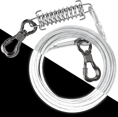 Tresbro Cable reflectante de amarre de 50 pies para perros medianos a grandes de hasta 250 libras, cadena resistente para perros para exteriores con