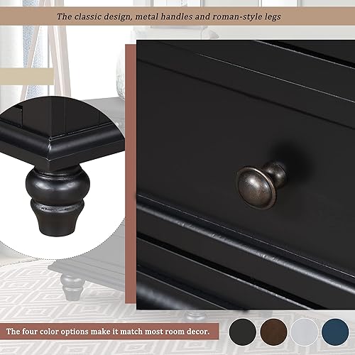 Miniatura 5 de Harper & Bright Designs Mesita de noche con 3 cajones para dormitorio, mesita de noche con bandeja extraíble, cómoda lateral moderna de madera para