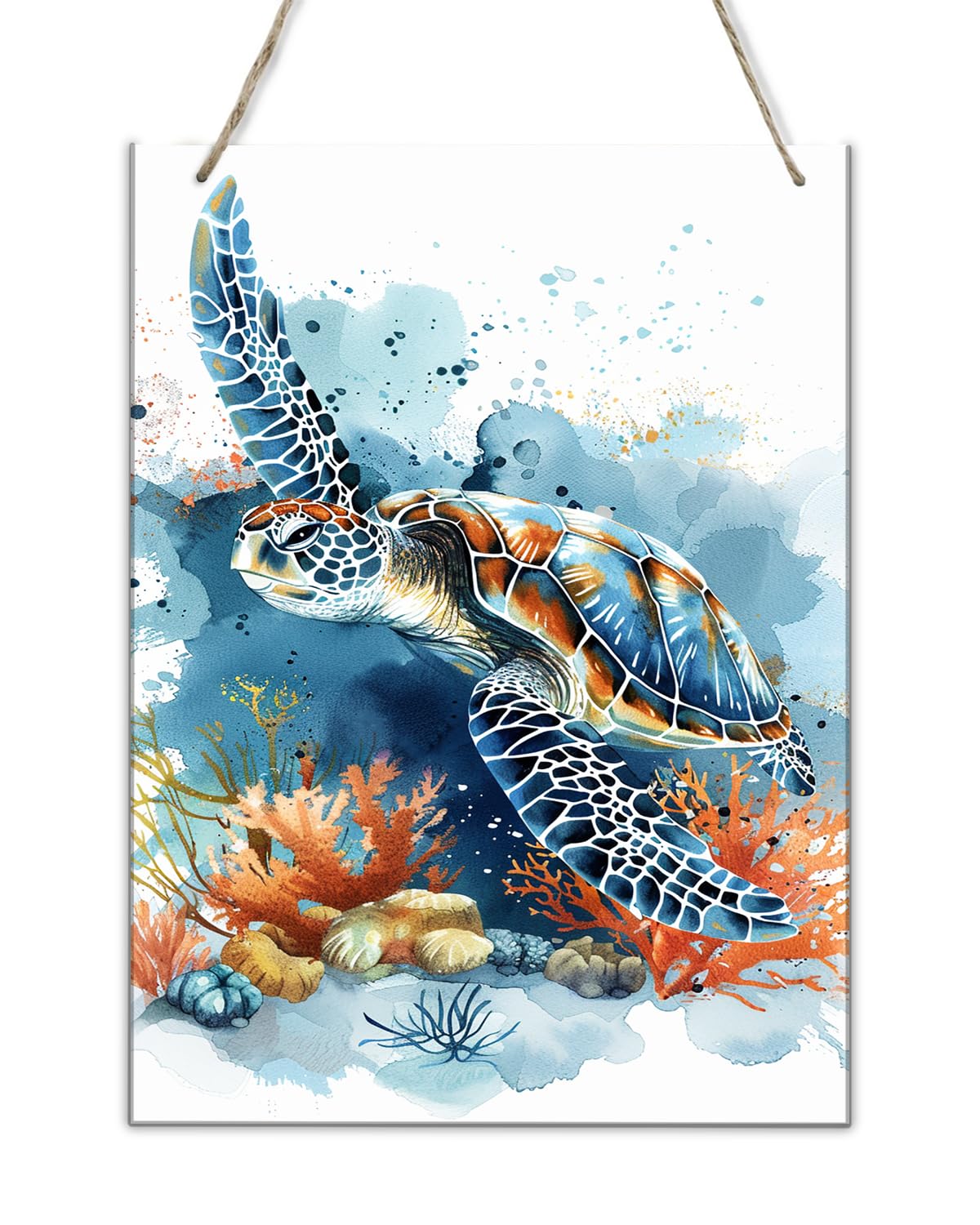 CDSASHCA Wooden painting wall art Travel of Sea Turtles Aquarium decor Hang Poster,Man cave,Aquarium,Bathroom,Cafe Decor Signs,Gift for Sea Turtles Enthusiast,Modern Style animal Wood Poster 6x12 inch