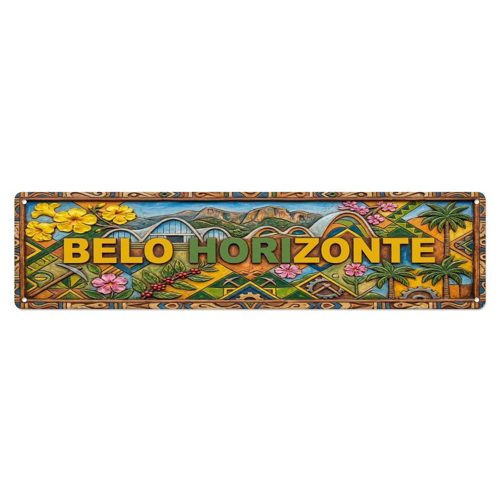 Olhnbad 4X16inch(10X40cm) Vintage Belo Horizonte Brazil Flag Pattern Metal Tin Sign