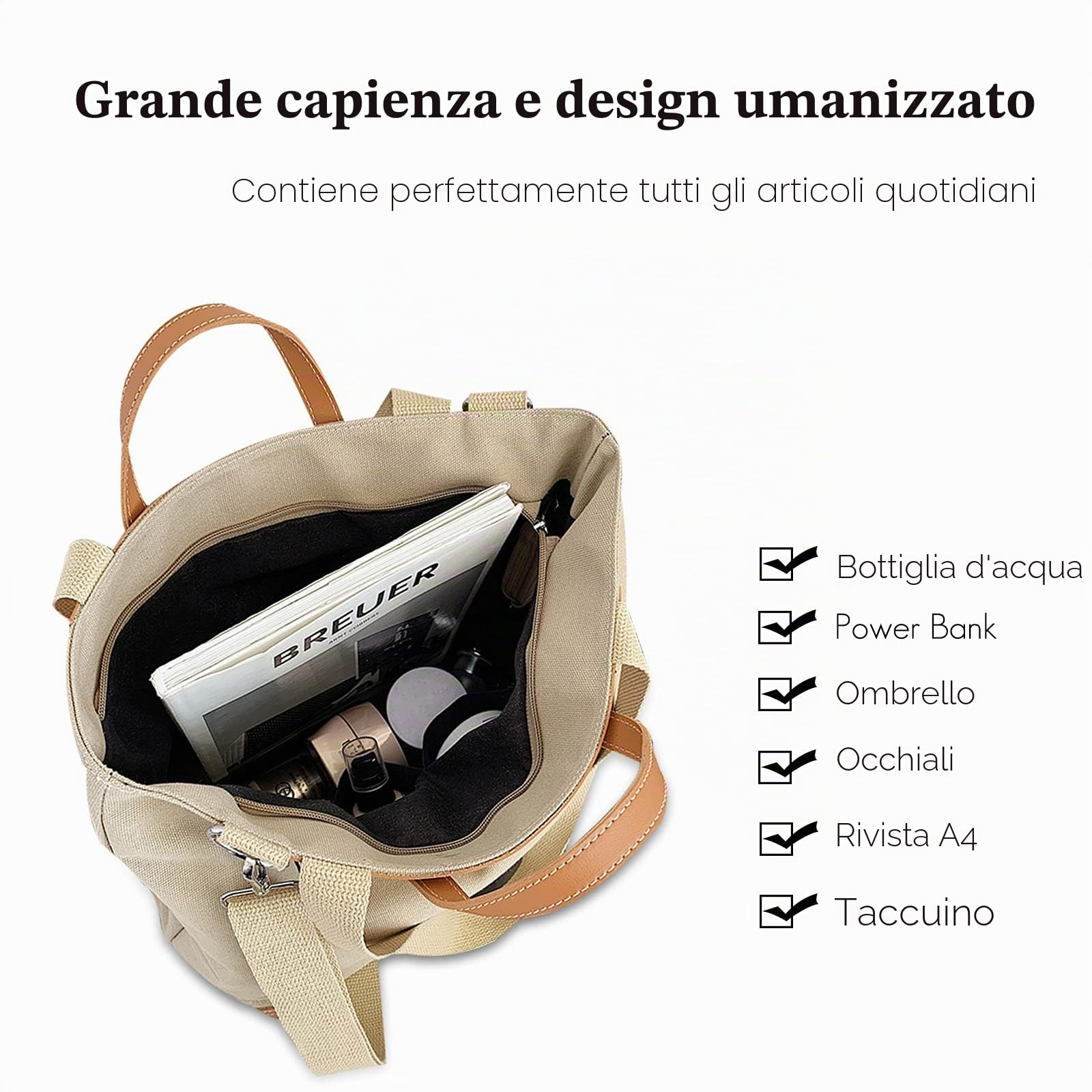 FANDARE Leggero Borsa Tracolla Spalla Tela Tote Donna Borsa a Mano Messenger per 12.9 Pollice Tablet Grande Shopping Viaggio Partito Work Crossbody Bag Cachi